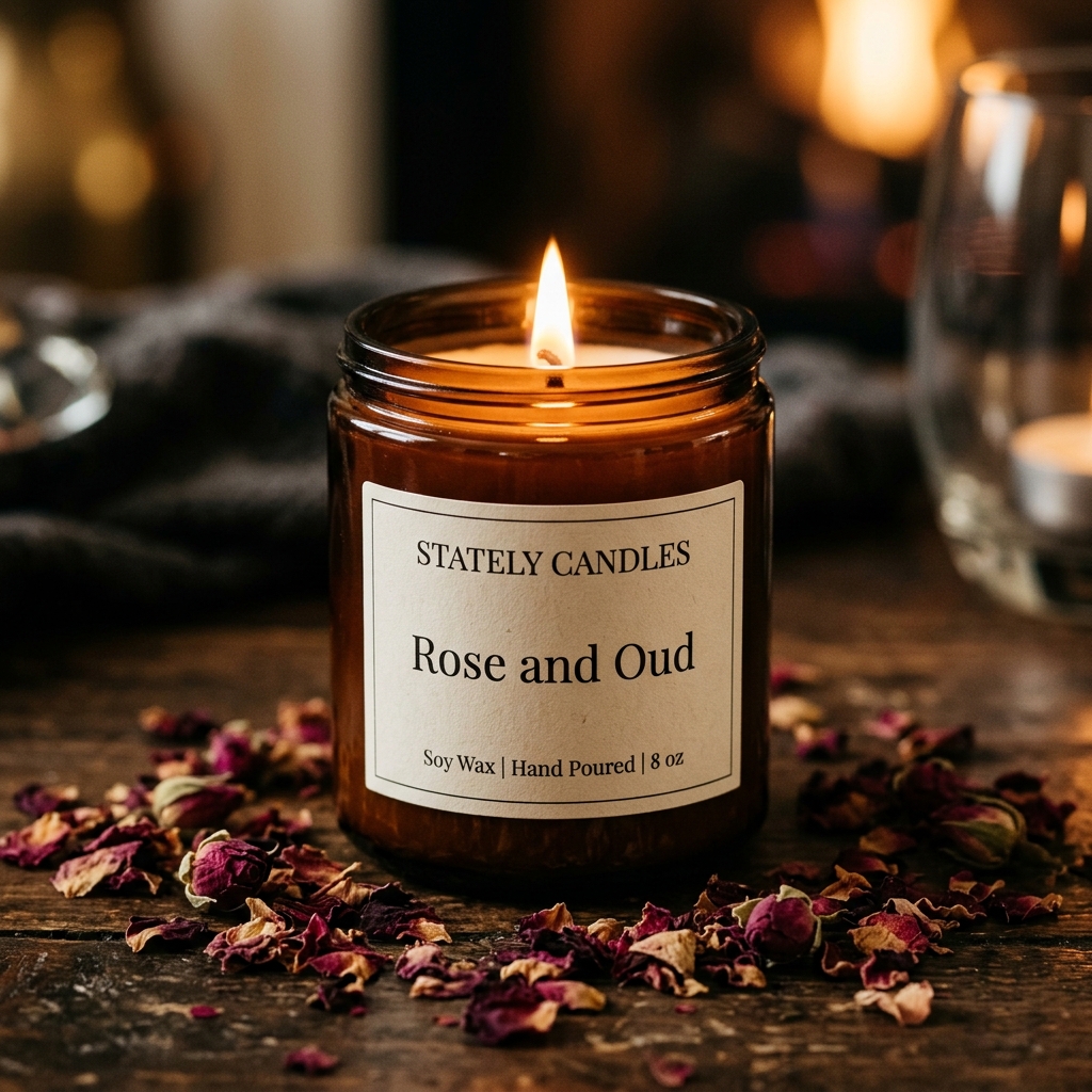 Rose & Oud Candle on bedside