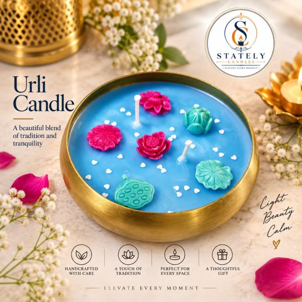 Stately Urli Candle – Blue Floral Decorative Candle